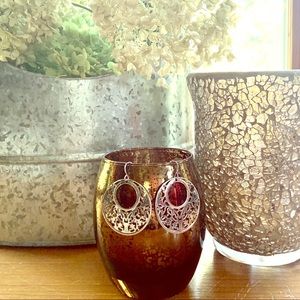 Round ornate silver dangle earrings